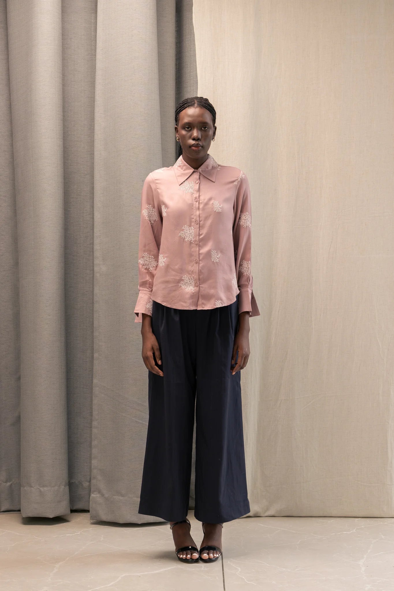 Threaded Hour Floral Embroidered Modal Shirt, Flared Cuffs